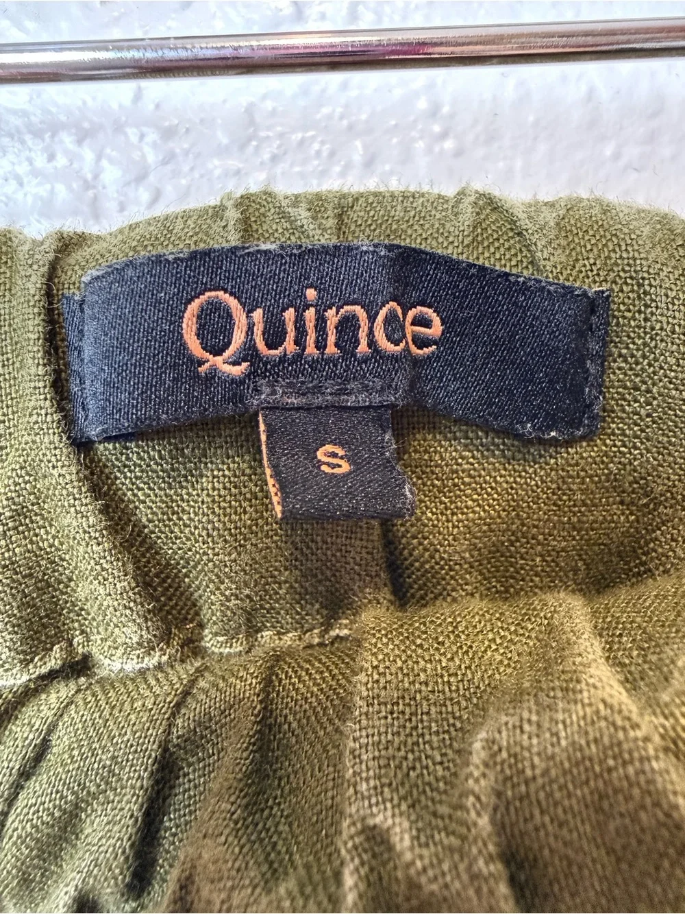 Quince Women's Martini Olive Green Linen Casual Pants Elastic Waist Size S